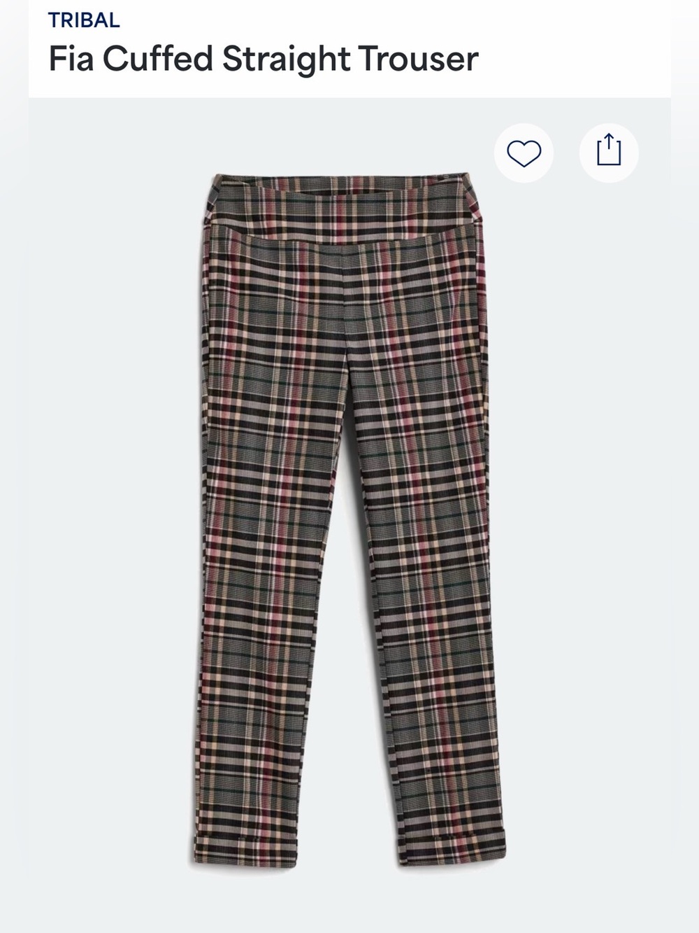 TRIBAL Fia Cuffed Straight Trousers - Plaid Black/Grey/Tan